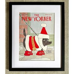 Framed 1991 New Yorker Dec 9 Cover Gahan Wilson Dog in Santa Suit